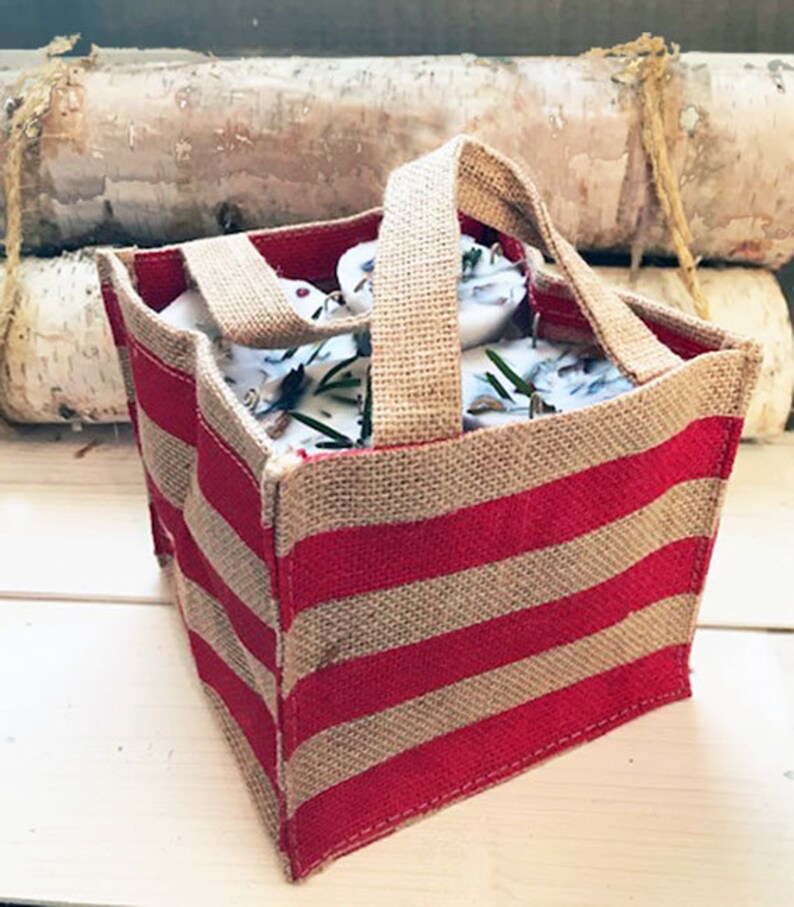 il_794xN.2109260152_j6ho.jpg SET OF 16 Firestarters, Holiday Edition Red Stripe Burlap Bag Fire Starters, Rustic Firestarters, Holiday Housewarming, Farmhouse Gift - Image 1