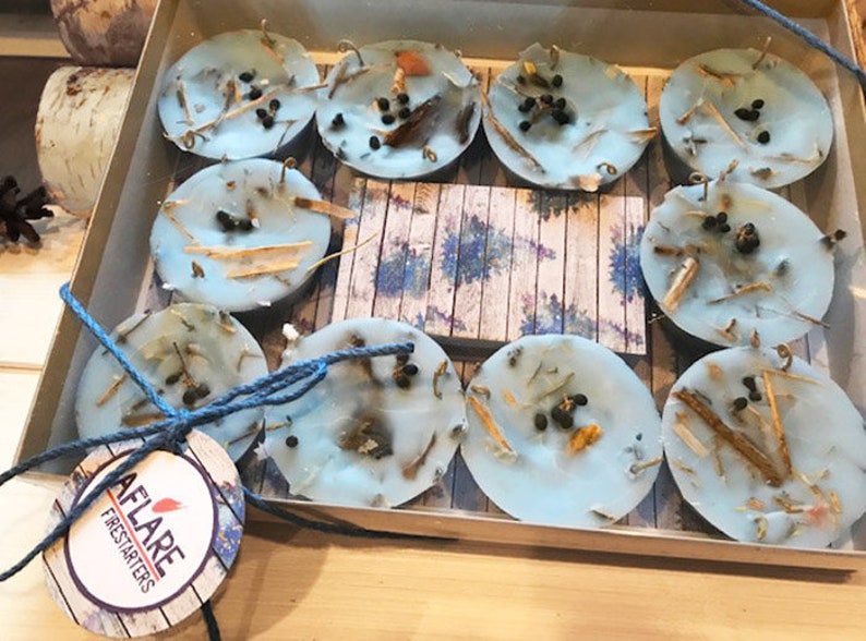 il_794xN.2117560026_rvkx.jpg SET OF 10 FIRESTARTERS, Winter Woodstove Fireplace Fire Starters, Winter Hygge Cozy Housewarming Holiday Winter Gift - Image 1