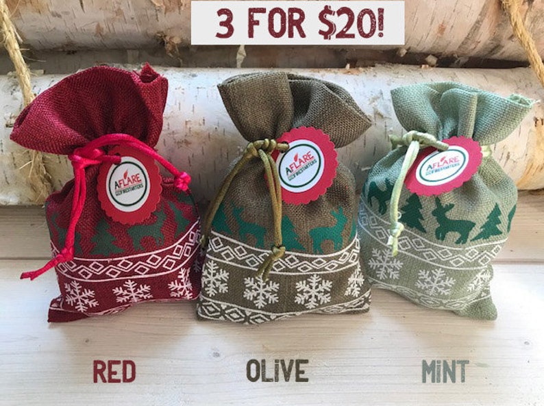 il_794xN.2611978224_ela0.jpg NORDIC HOLIDAY 3 Bags of 4 Firestarters, Holiday Gift Fireplace, Stocking Stuffer, Reindeer Bag Firestarters , Housewarming, Winter Hygge - Image 1