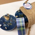 BLUE TARTAN FIRESTARTERS, Rustic Xmas Stocking Stuffer, Set of 4 Firestarters Burlap Bag, Rustic Fireplace Farmhouse Holiday Gift