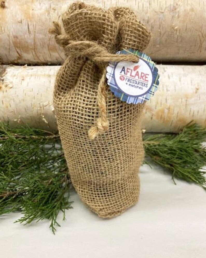il_794xN.4439065445_khlv.jpg BLUE TARTAN FIRESTARTERS, Blue Winter Holiday Set of 4 Fire Starters Burlap Bag, Rustic Farmhouse Gift - Image 1