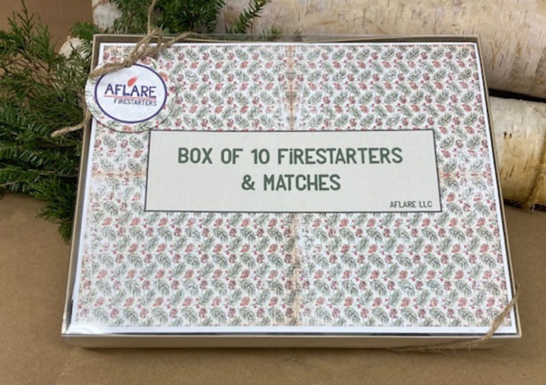 il_794xN.4462473443_q7dz-1.jpg Set 10 WINTER SPRUCE Berry Farmhouse Fire Starters Gift Box, Indoor Woodstove Fireplace Firestarters, Winter Hygge Housewarming Holiday Gift - Image 1
