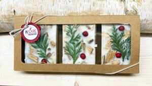 FIRE STARTER Holiday Greens & Berries Trio, Xmas Cozy Gift, Housewarming Gift, Hearth Gift, Woodstove Fireplace, Secret Santa, Under 20
