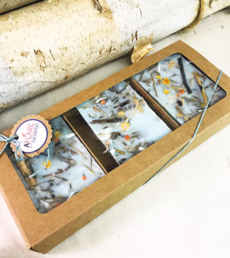 il_794xN.3509273869_auf1 FIRE STARTER TRIO, Housewarming Gift, Hearth Fireplace Gift, Woodstove Fireplace - Image 1