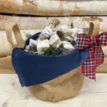 MINI BURLAP WINTER Basket, Snowflake Fire Starters, Xmas Holiday Bag of 10 Fire Starters, Xmas Country Farmhouse Rustic Gift, Mens Holiday